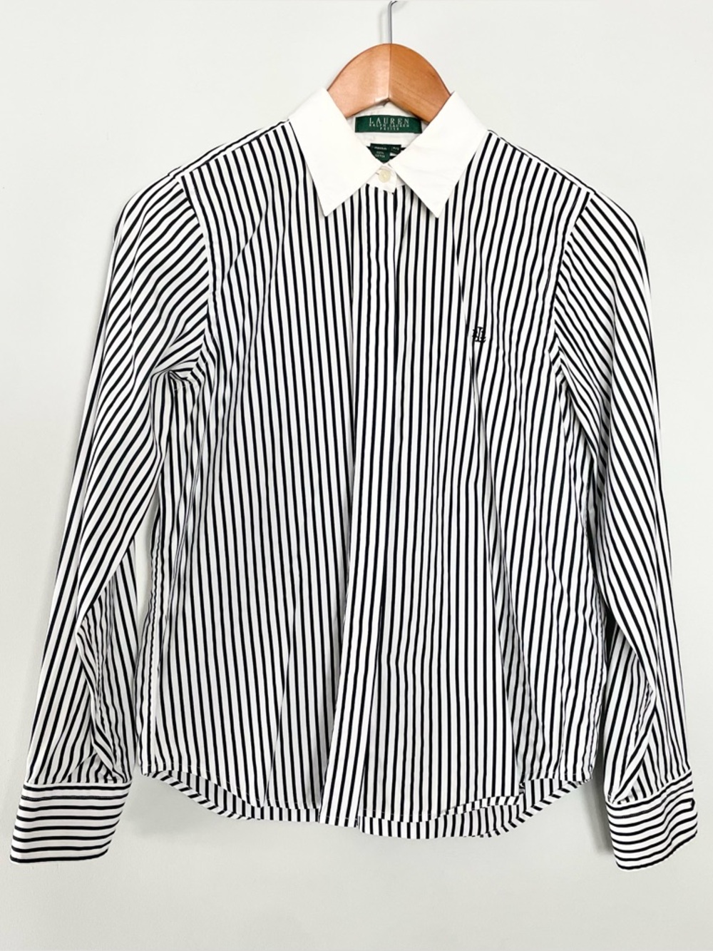 Archival 2011 Ralph Lauren Black White Stripe Dress Shirt Contrast Collar P S